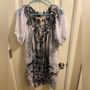 NWT Unity World Wear L Beach Dress Cover Up Sheer White Black Sublimation Style